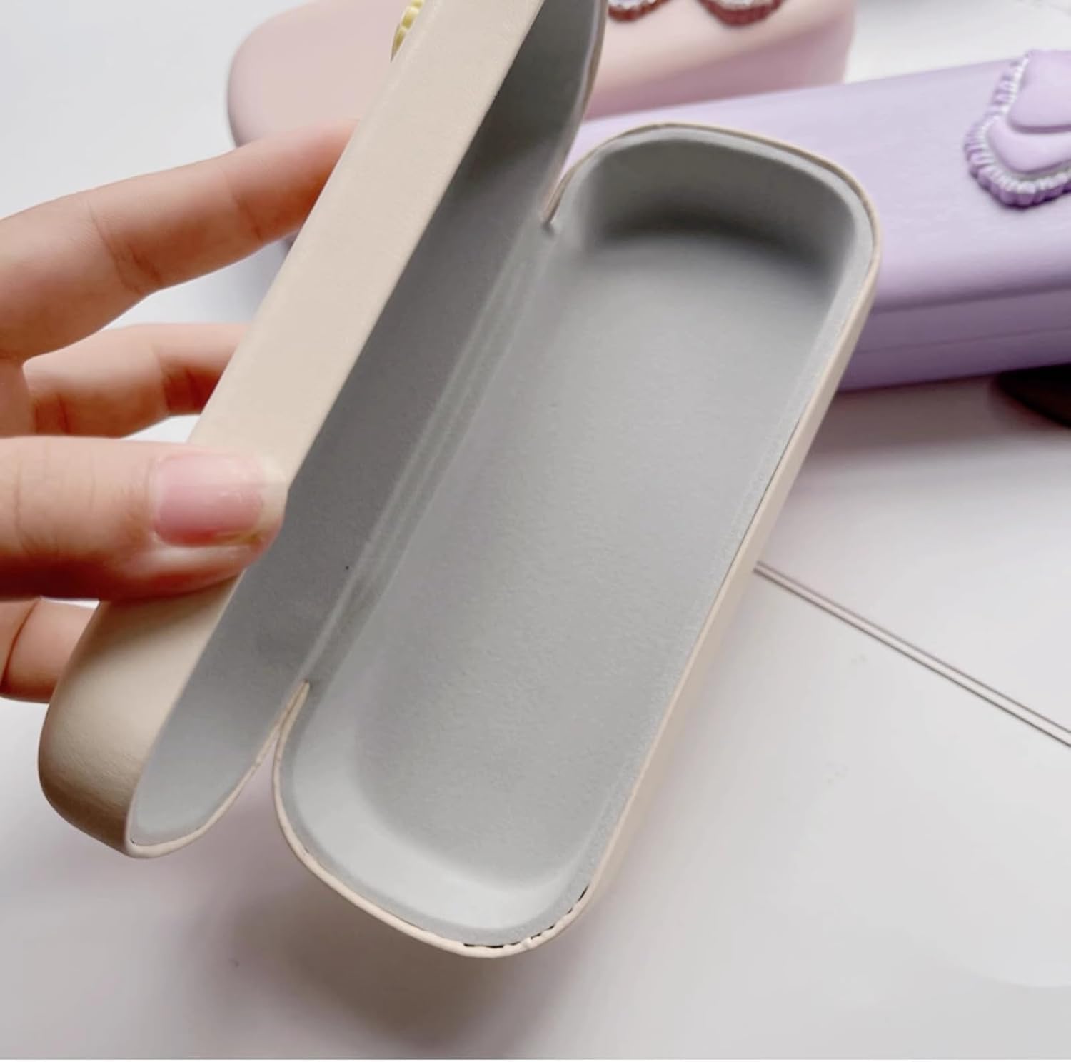 メガネケース かわいい弓近視フレームメガネケースポータブル女子学生抗圧力と抗落下和風 ガラスの保管に適しています(青)