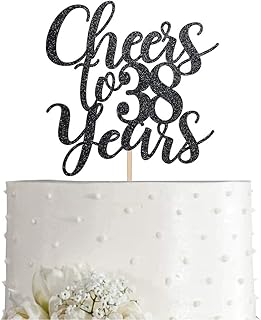 38 Black Glitter Happy 38th Birthday Cake Topper, Cheers to 38 Years Party Cake Topper Decorations, Supplies