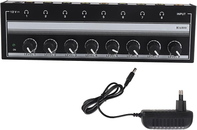 CHICIRIS Fejhallgató Erősítő, Fém Mini Sztereó Fejhallgató Amplifier 8 Csatornás Hordozható 100-240V