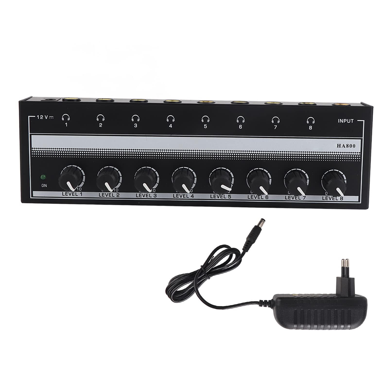 Focket Amplificatore per Cuffie Stereo a 8 Canali, Accessorio Mixer Amplificatore Mini Splitter per Auricolari Portatile, Amplificatore Stereo TRS 12V da 3,5 Mm per Mixer Audio, Monitorag