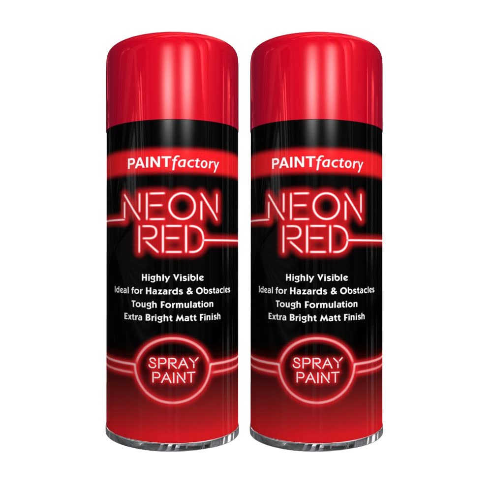 Classic Signature - 2 x Neon Red 200ML, Spray Paint Aerosol Fluorescent Bright Graffiti (Banksey) Matt Finish