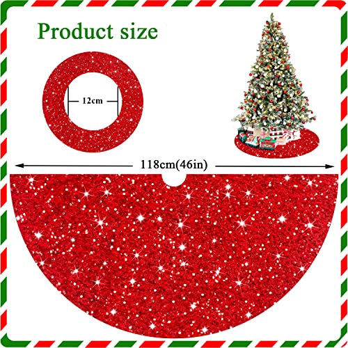 Christmas Tree Skirt Red 46 Inches Velvet Sequins Tree Skirts Christmas Halloween Party Tree Decorative Velour Fabric Glitter Tree Mat For Outdoor Indoor Party Vintage Round Christmas Tree Skirt #TOP3