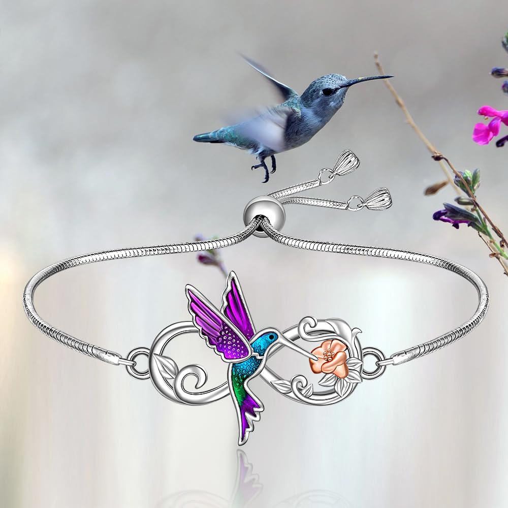 Hummingbird Bracelet Sterling Silver Infinity Hummingbird Bracelets for Women Flower Blue Purple Bird Jewelry Hummingbirds Gifts - Image 8