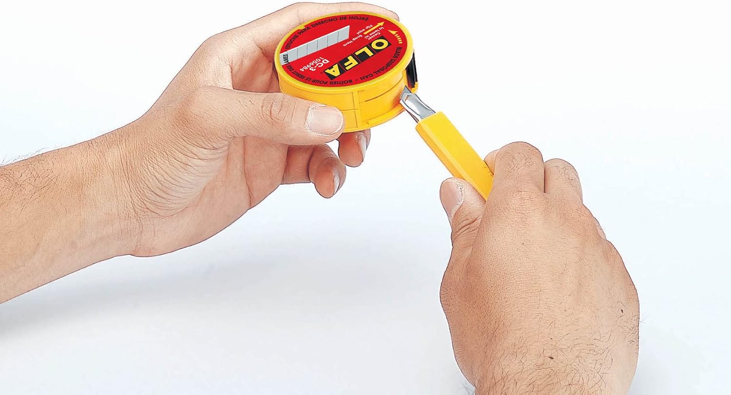 OLFA Pocket-Size Blade Disposal Can (DC-3) - Blade Bank Small Container for Quickly & Safely Disposing & Storing of Snap-Off Utility Knife Blades, Perfect for Construction, Warehouses, Work Sites