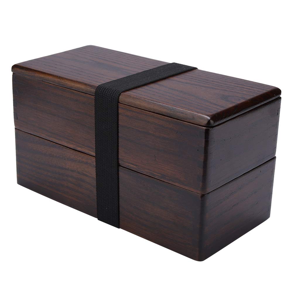 Boîte à Lunch en Bois Naturel Récipient de Nourriture rectangulaire à Double Couche pour Pique-Nique Sushi Bento