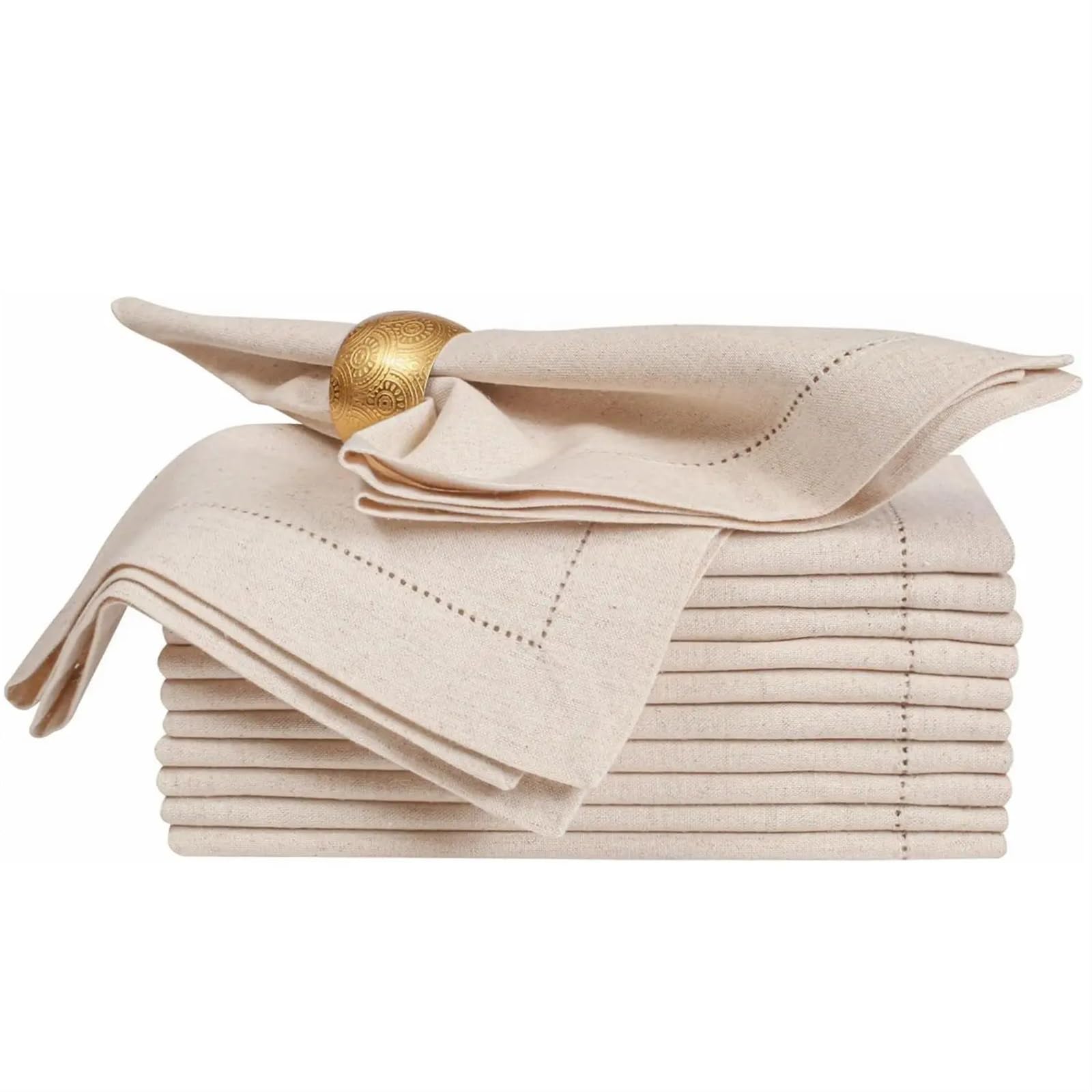 serviettes napkins Set of 6 Hemstitched Linen Napkins Chistmas Cloth Nature Color Dinner Washable Flax Napkin for dining wedding party everyday home(Nature 45x45cm)