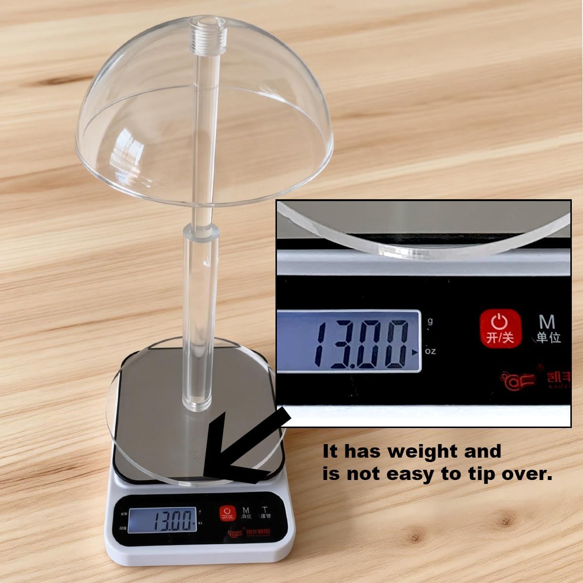 1Pcs Acrylic Hat Display Stand 8-17 inch Adjustable for wig and hat Shop window display (17inch)