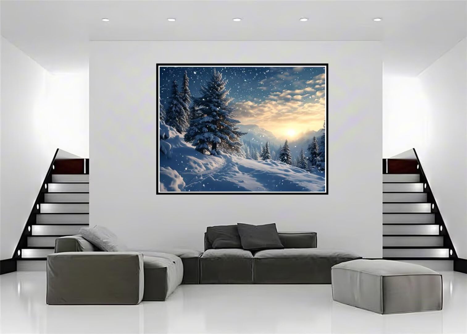 Diamond Painting Paysage de neige en hiver Peinture Diamant Adulte, Kit de Peinture Diamant 5d, Point de Croix Cristal Broderie Diamant Kit Complet, pour Murale Décoration Noël Cadeaux 150x100cm R6996