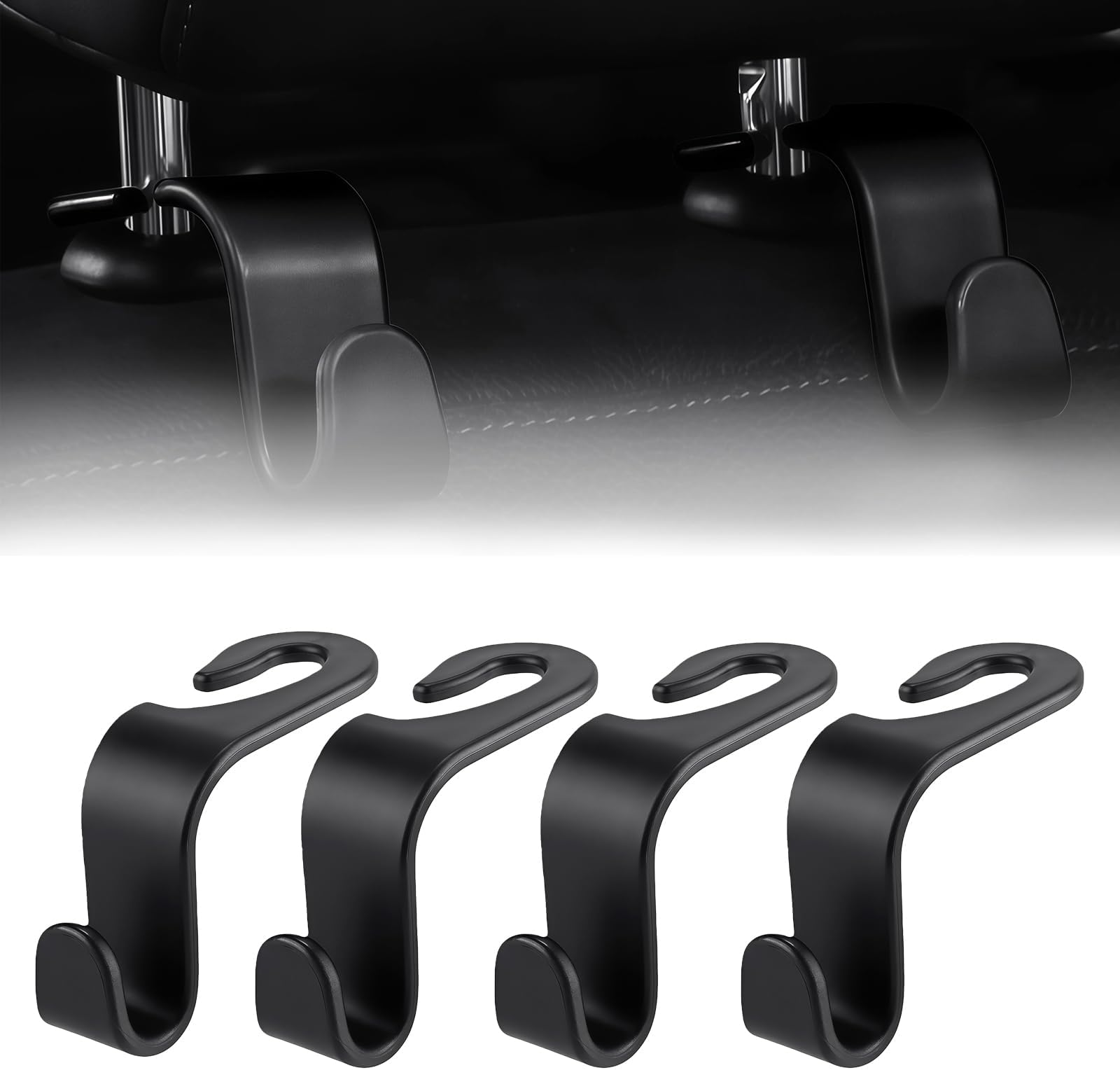 4 PCS Car Headrest Hooks - 360 Rotatable Auto Back Seat Storage Organizer, Universal Vehicle Car Organization Hangers for Purses, Bags, Cloths & Water Bottles Hook Seat Accessories, Black