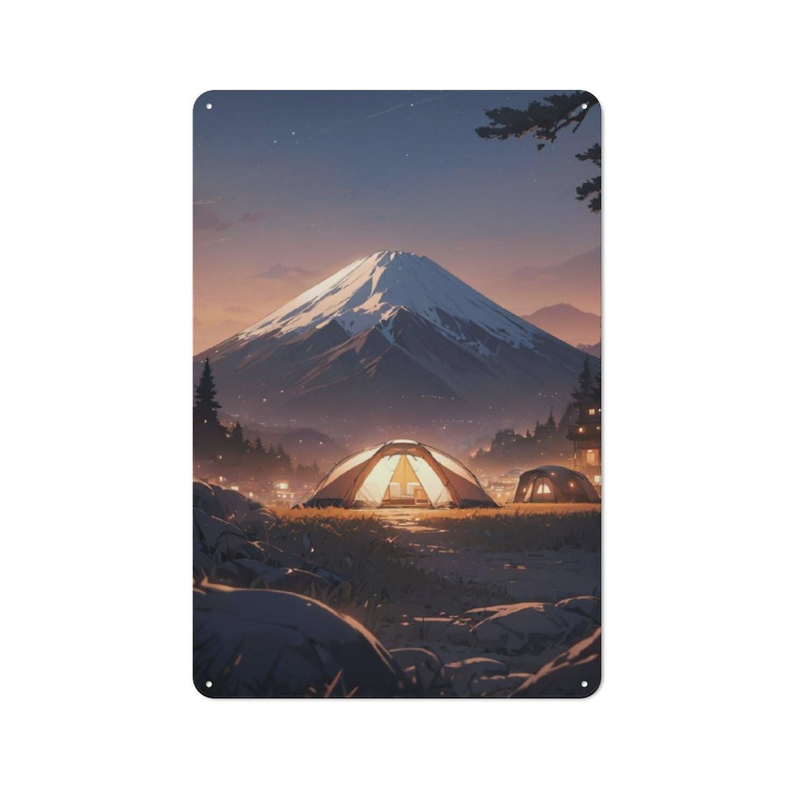 Junmoney Beautiful Fuji At Camping 30X20cm Vintage Metal Plaque With For Garage Or Workshop, A Christmas Gift For People Styling Garage And Workshop