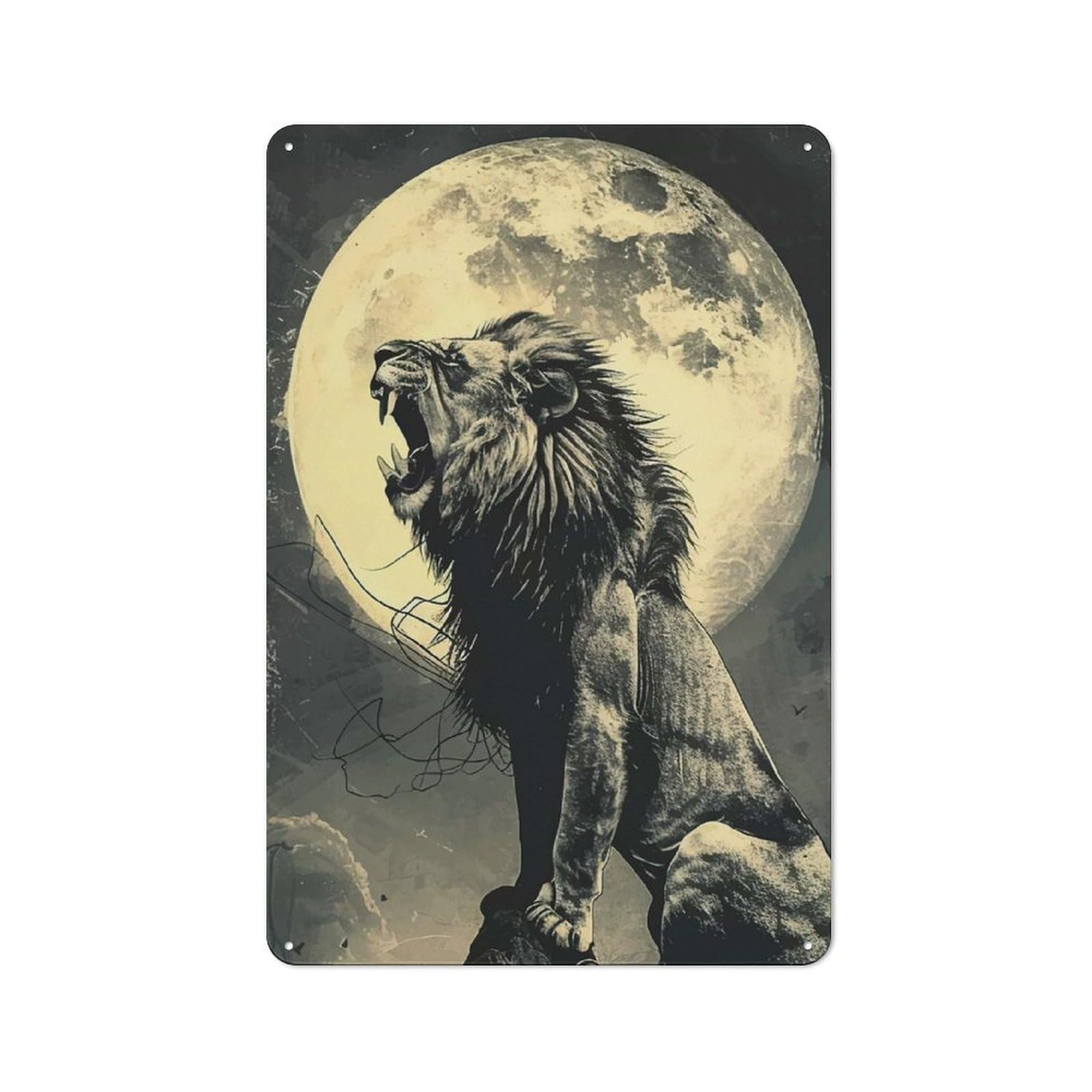 Lions Roar at Night Metal Tin Sign, Clear Colour Print, for Garage, Shed, Workshop Or Hobby Room, 30x20cm