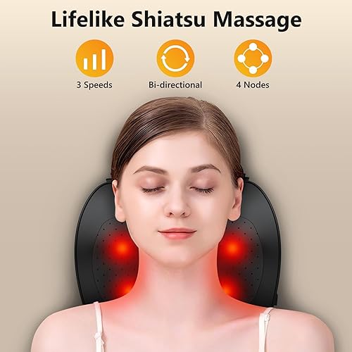 Miniatura 2 de Masajeador de espalda, masajeador de espalda y cuello con calor, masajeador de espalda de tejido profundo Shiatsu, almohada de masaje eléctrica para