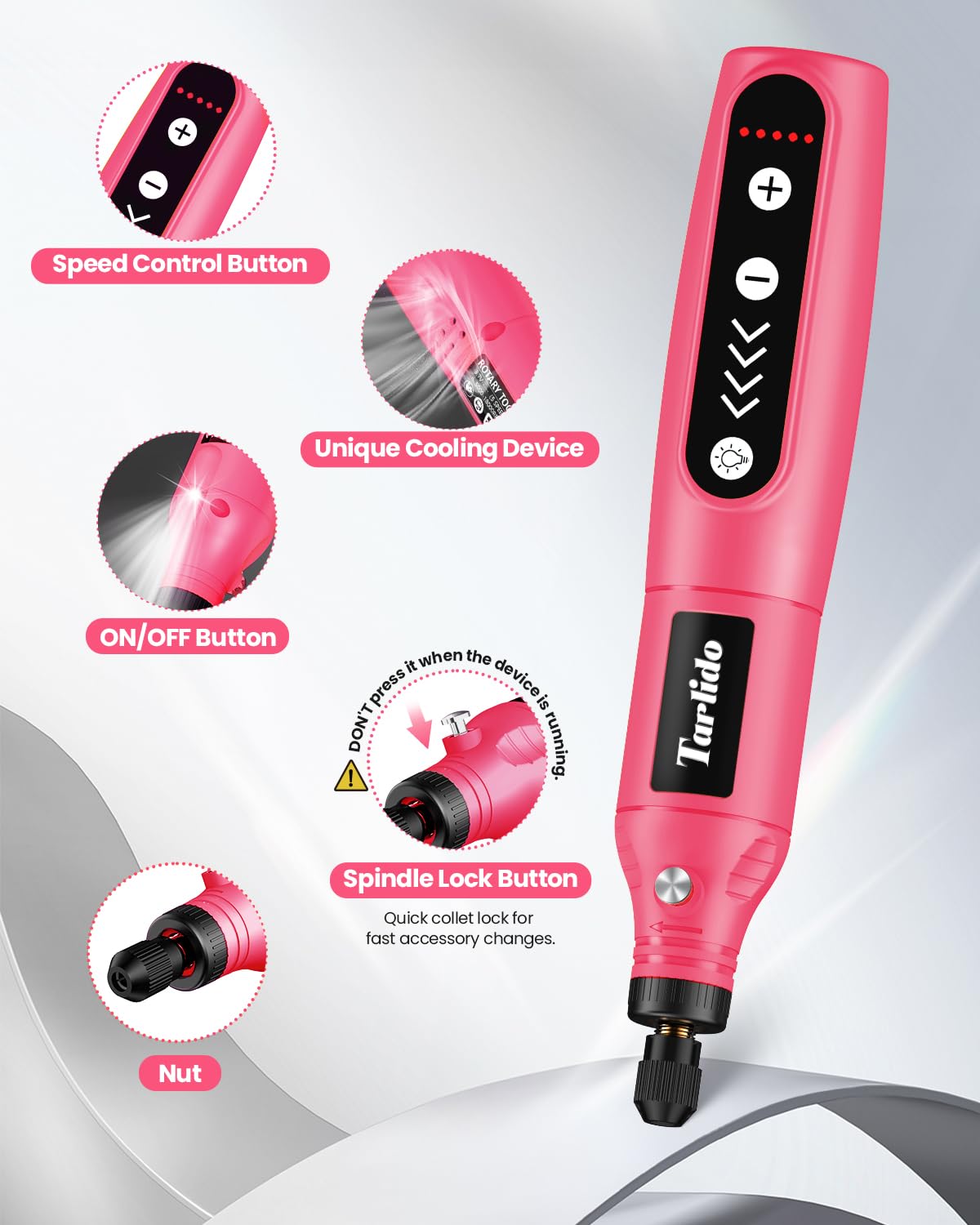 Tarlido Mini kit de herramientas giratorias inalámbricas, 5 velocidades y carga USB con 61 accesorios, herramienta giratoria multiusos de 3.7 V para lijar, pulir, taladrar, grabar, manualidades, color