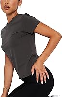 Vista 4 de Pivanzore Camiseta corta para mujer, cuello redondo, manga corta, color sólido, ajustada, casual, básica, ajustada, ropa de calle