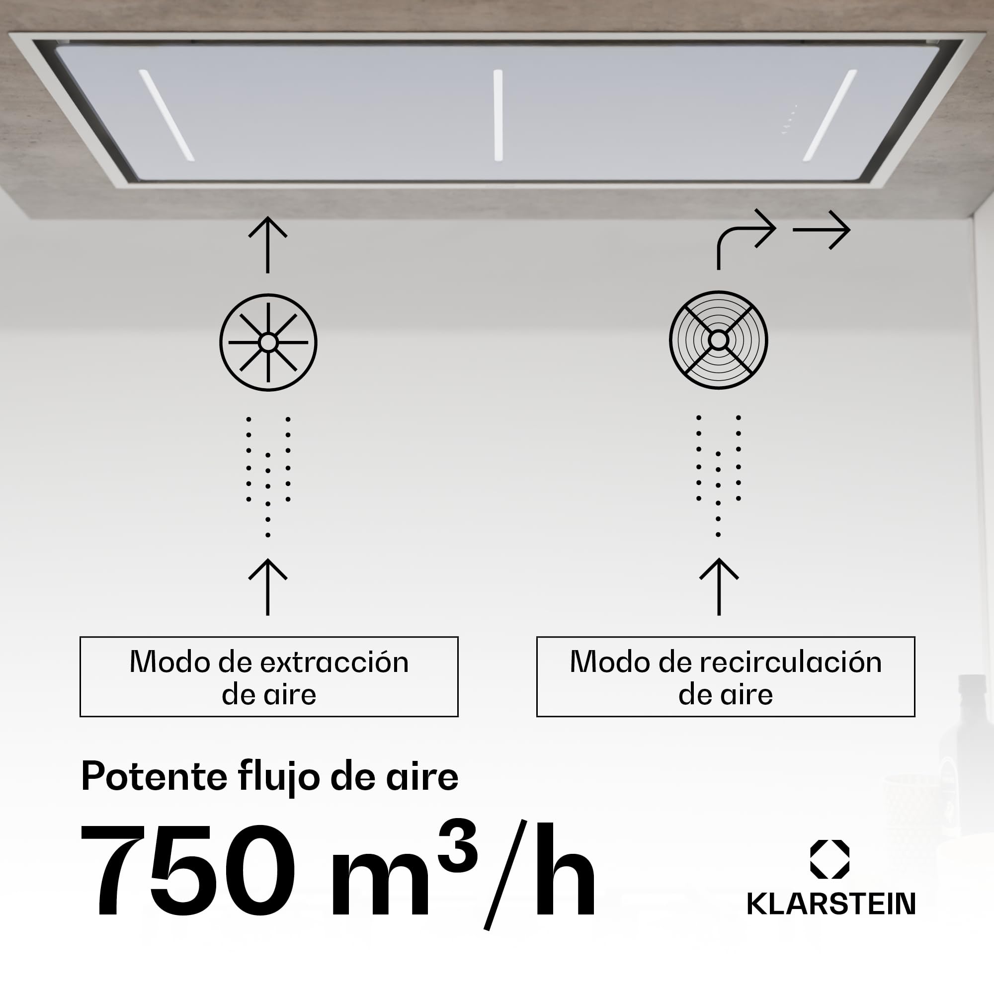Klarstein LuxeAir Campana Extractora - 523 m³/h, Eficiencia Energética A, Motor 110W, Control Táctil & Wi-Fi, Iluminación LED 6000K, Filtros de Aluminio, Extractor Cocina