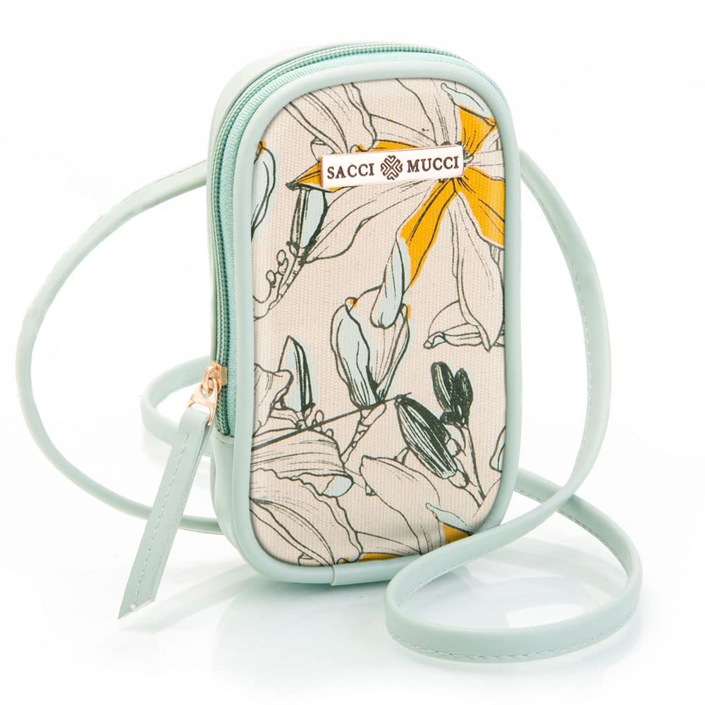 Sacci Mucci Mobile Pouch Sling Bag for Women and Girls - 100% Vegan Leather and Coated Duck canvas Fabric, Lightweight and Durable (Mint Green-Magnolia) (B0BJQNQ4WQ) Amazon Price History, Amazon Price Tracker