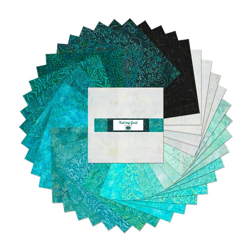Teal-ing Good Batiks Ten Karat Crystals 10 Inch Squares