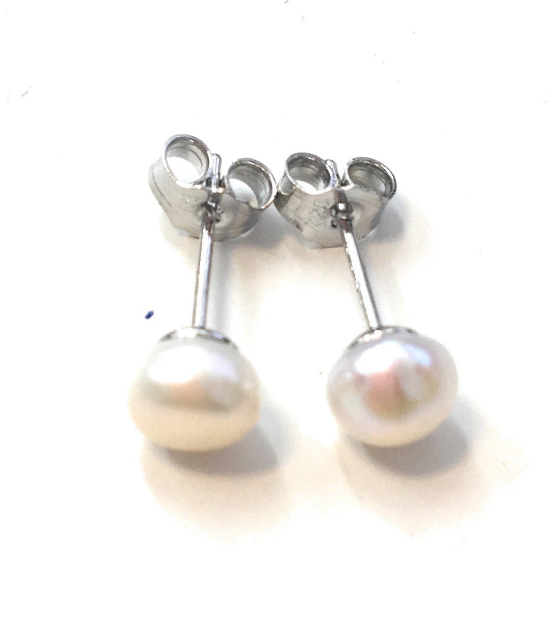 Caprilite 925 Sterling Silver Genuine Cultured Freshwater Pearl Stud Earrings Studs Gift - 6mm