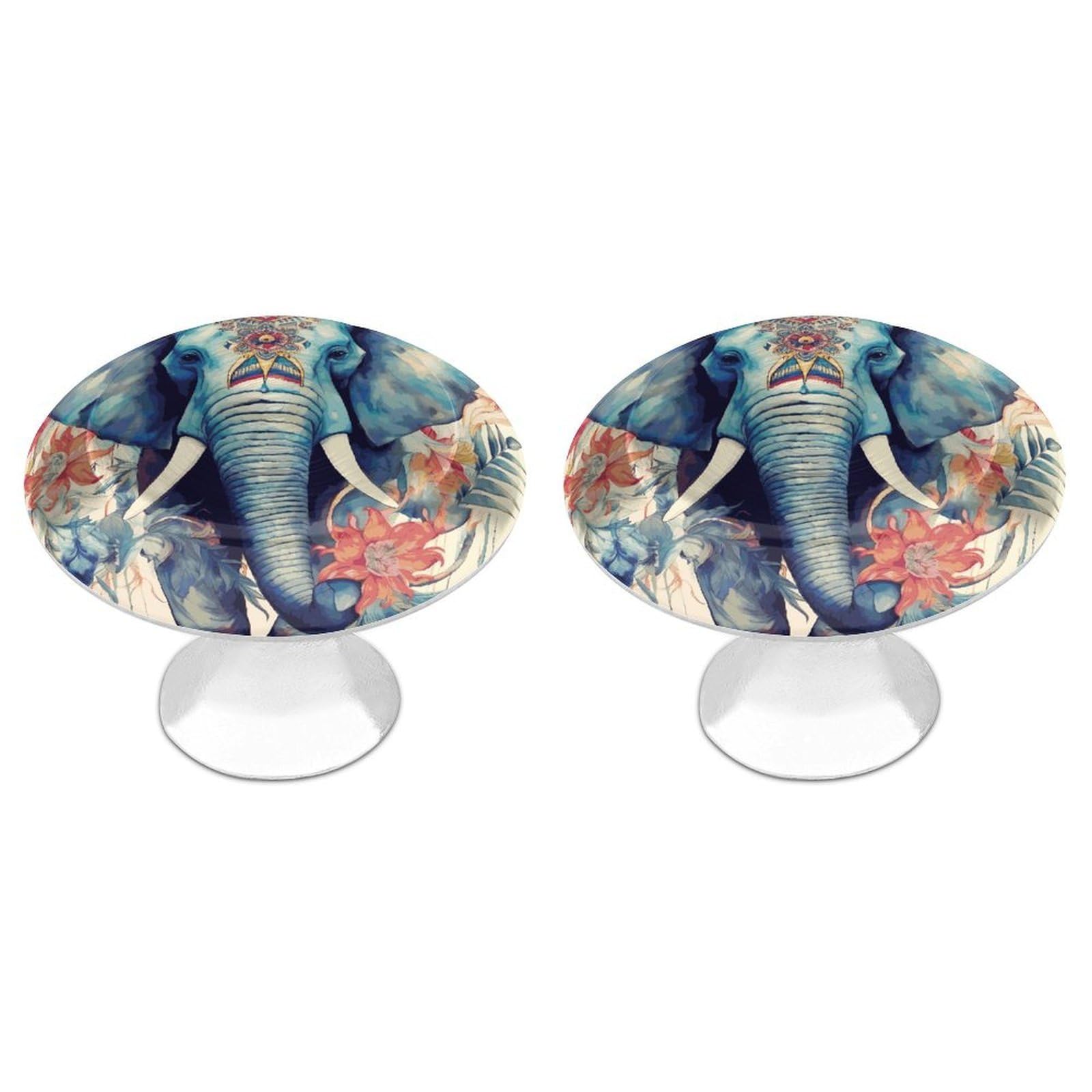 FekiLoot Peacock Feathers Elephant Cabinet Knobs Personality Stainless Steel Round Drawer Handles Circle Modern Cabinet Handles Drawer Knobs for Kitchen Dresser Bathroom Cupboard Furniture