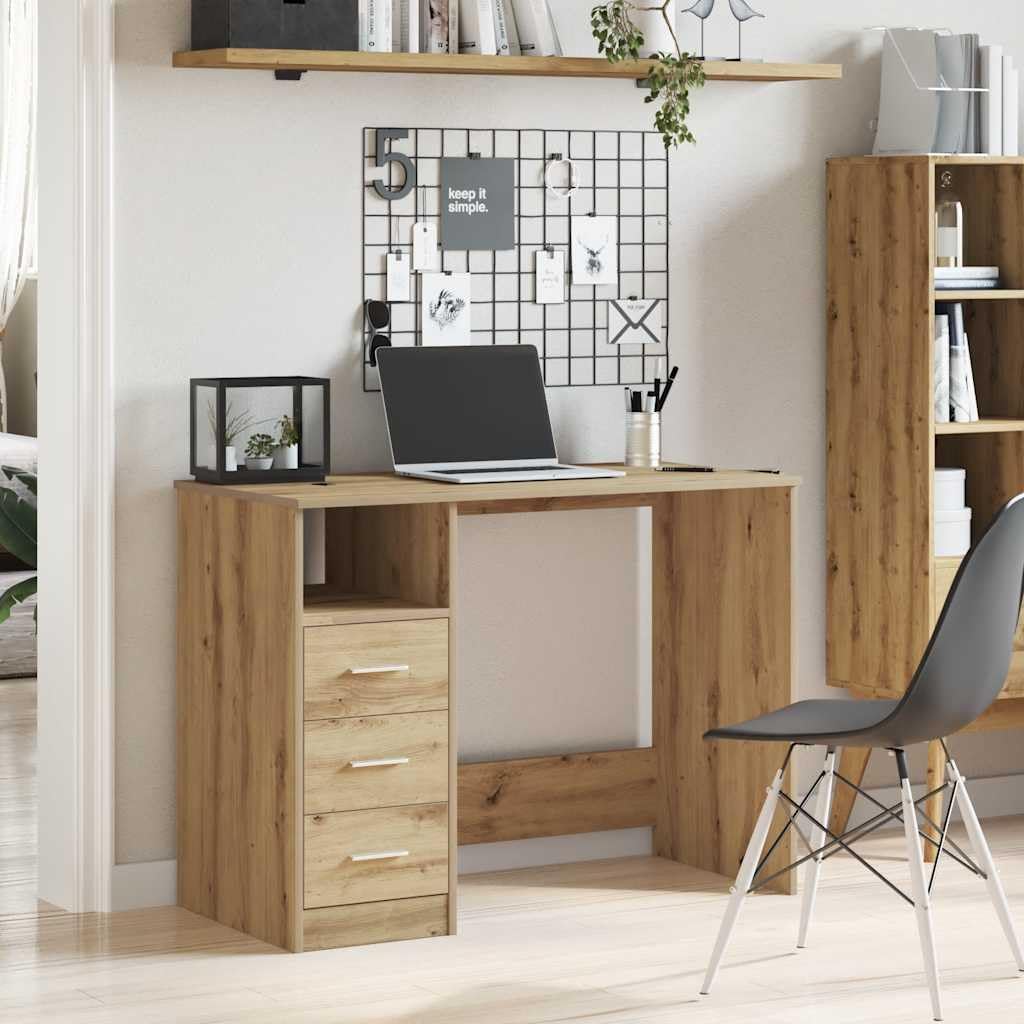 Bureau chêne Artisanal pour poste travail informatique maison et bureau étudiant compact