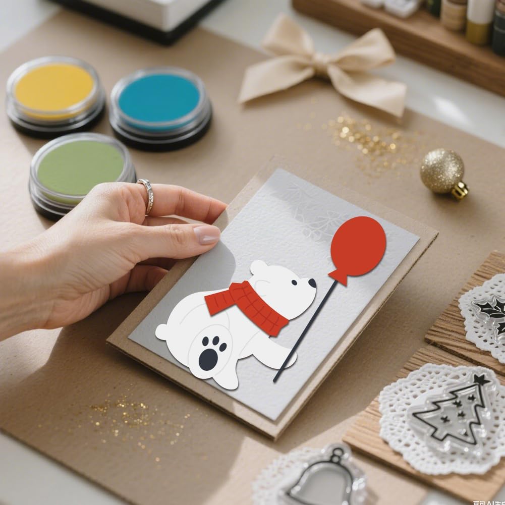 MAYJOYDIY Polar Bears Carbon Steel Cutting Dies Animal Metal Cutting Dies for Card Making Christmas Winter Embossing Dies Stencil for Scrapbooking DIY Album Paper Cards Decoration
