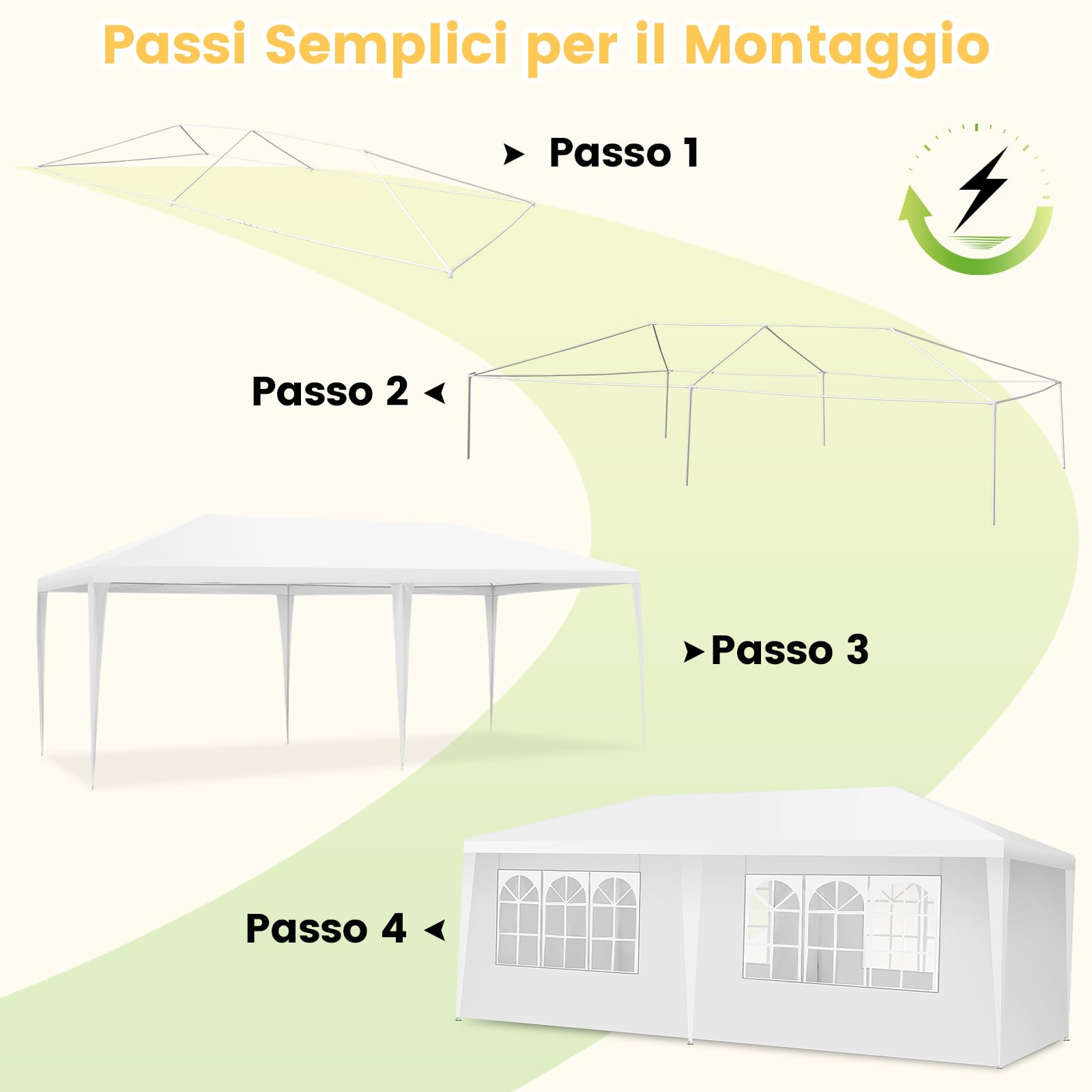 COSTWAY Gazebo da Giardino 3 x 6 m, Tendone per Feste con 4 Tende Laterali Rimovibili e 2 Porte con Cerniera, Con Borsa di Trasporto, Impermeabile Protezione UV