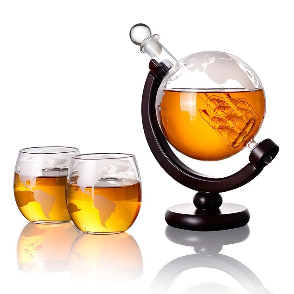 Whisky Globe Decanter con Juego de Vasos, Juego de Jarra de Whisky con 1 Decantador y 2 Vasos, Globe Decanter con Barco para Whisky, Scotch, Vodka Set de Regalo