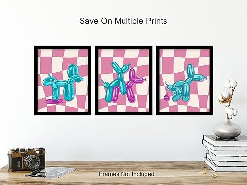 Miniatura 6 de Teal Bathroom Decor Wall Art - Cute Purple Pink Bathroom Accessories - funny Restroom Signs - Preppy Trendy Balloon Dog Retro style Pop art small