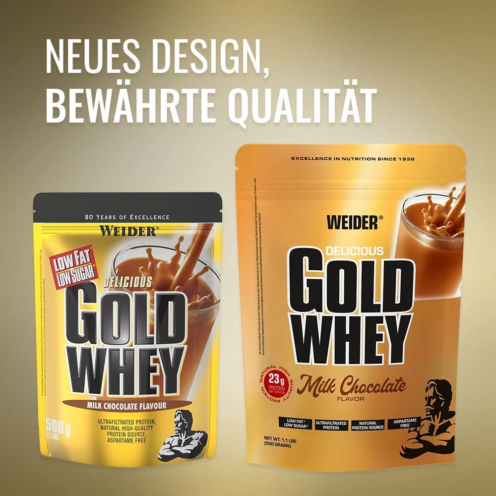WEIDER Gold Whey Protein, Milchschokolade, Whey Protein Eiweißpulver mit hohem Proteingehalt für Muskelaufbau, Protein Pulver mit wenig Kohlenhydraten und Fett, Low Carb ideal für die Diät, 2 kg