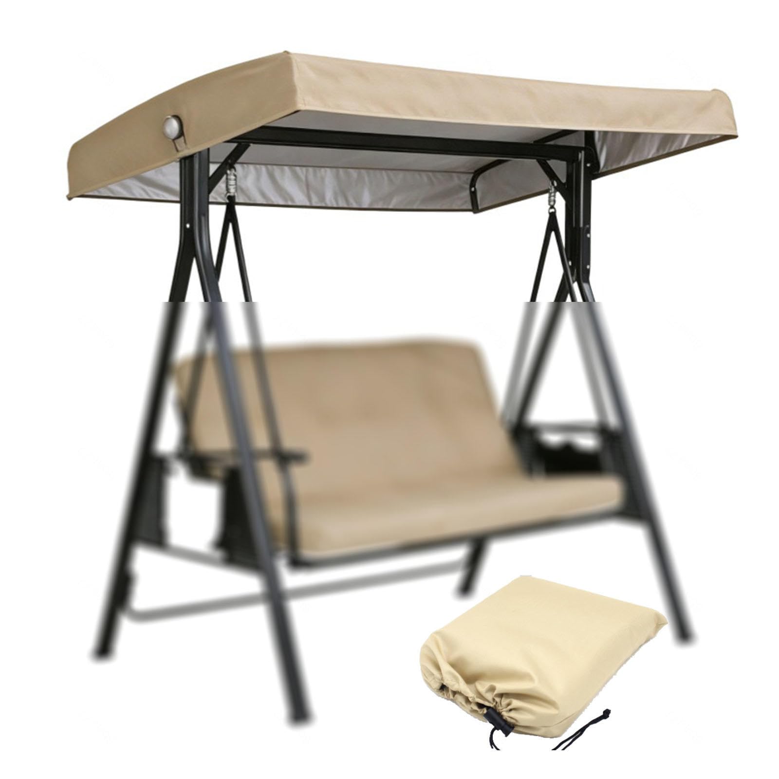 210D Coated Oxford Fabric Porch Swing Canopy 75 X 47 X 7.8 in Waterproof, UV-resistant Outdoor Yard Park Swing Chair Canopy for Lawn Garden,Beige