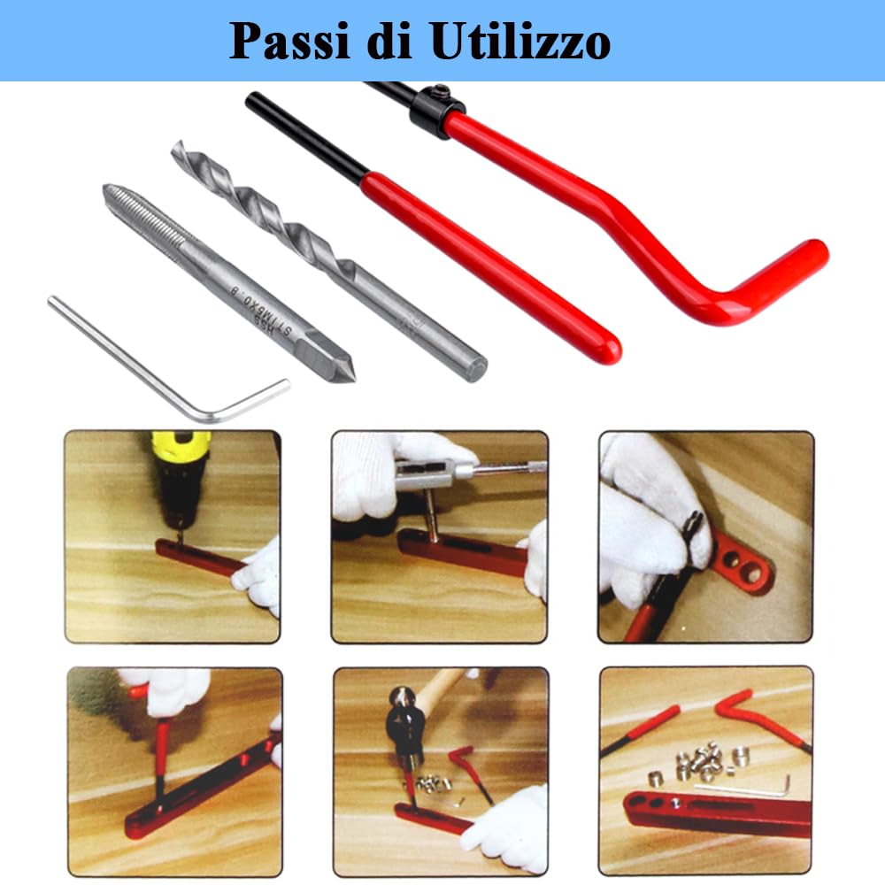 Mesee Kit di 30 Pezzi Riparazione della Filettatura M5, Set di Riparazione con Punta Elicoidale, Tap Filettato, Chiave, Inserti Filettati in Acciaio Inossidabile per Riparazione Filetti Danneggiati