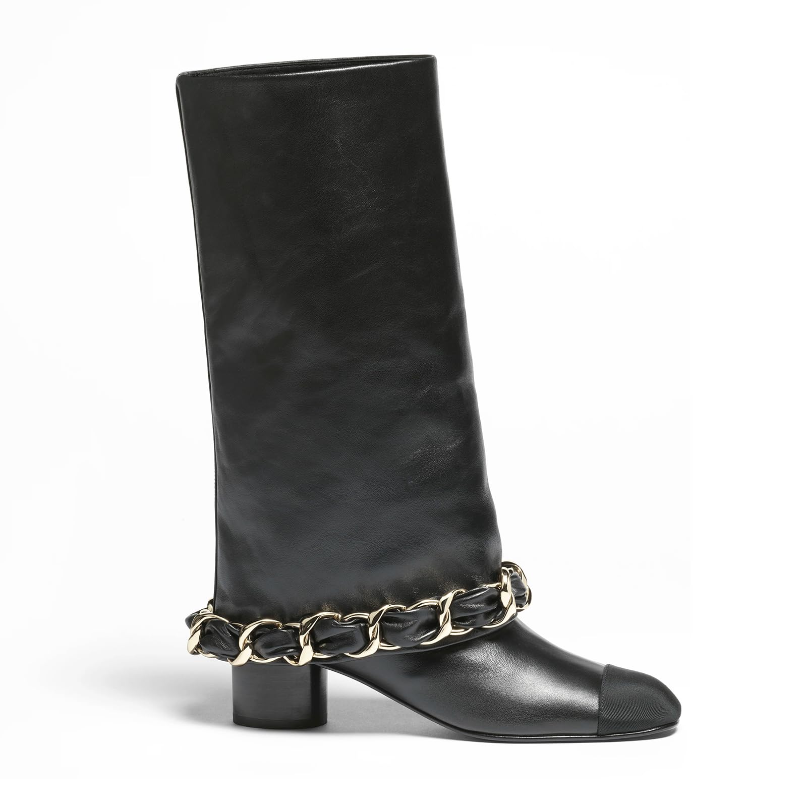 Knee High Boots for Women Round Toe Pull On Wide Calf Trendy Fashion Chunky Metallic Casual Vintage Buckle