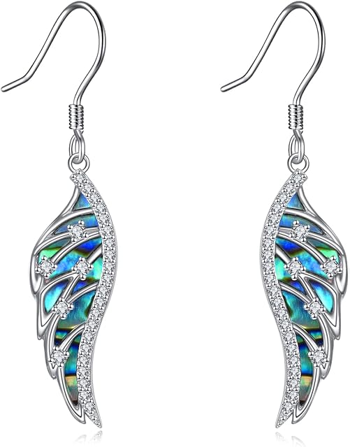 Lotus/Tree of Life/Hecate/Luna Moth/Angel Wing/Hamsa Hand/Cat Dangle Earrings with Abalone Shell Sterling Silver Jewellery Gifts for Women Girls