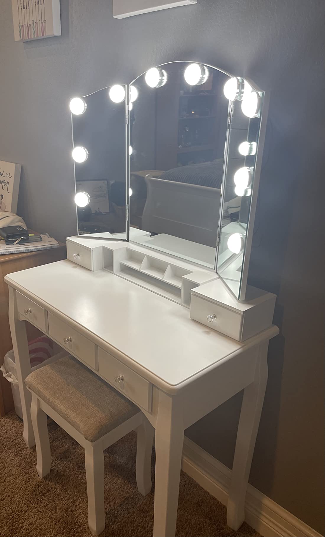 28/mo Finance BEWISHOME Vanity Set with Lighted Mirror, Makeup