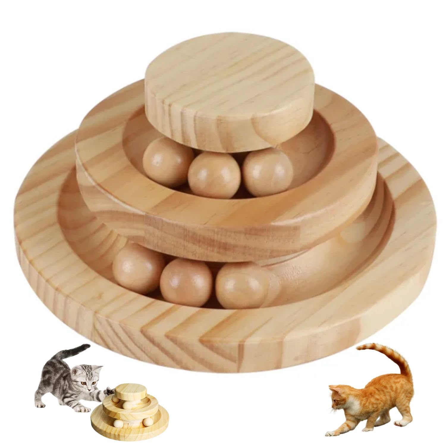 TSKDKIT Juguete Interactivo de Rodillo Divertido para Mascotas, Juguete para Gatos Interactivo de Madera de Doble Capa Giratorio Smart Track Ball balancín para Gatoss