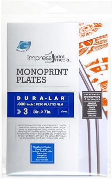 Grafix Impress Print Media Monoprint Plate 5" x 7, Pack of 3 Transparent, Lightweight, Non-Porous .030 Dura-Lar Monoprinting Surface, Economical Alternative to Metal or Glass Plates