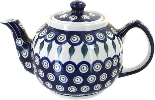 Miniatura 5 de Tetera mediana con diseño de flor de selva de cerámica polaca rosa azul