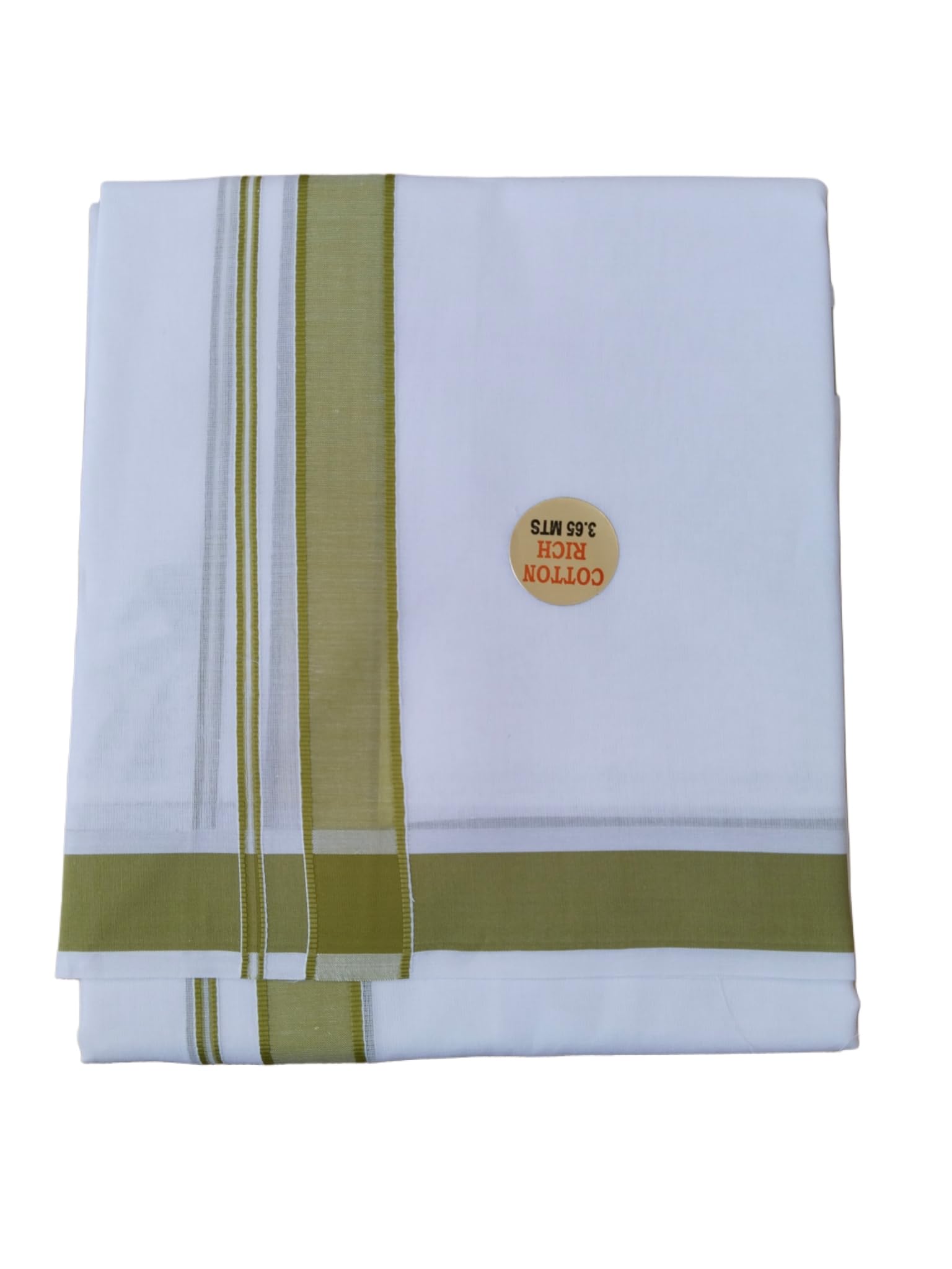sri raajam textiles RAAJAM Traditional Mens Pure Cotton White Dhoti, Light Green Border, 3.65 Metres Size, 8 Yard Double Layer Dhoti-picture-33