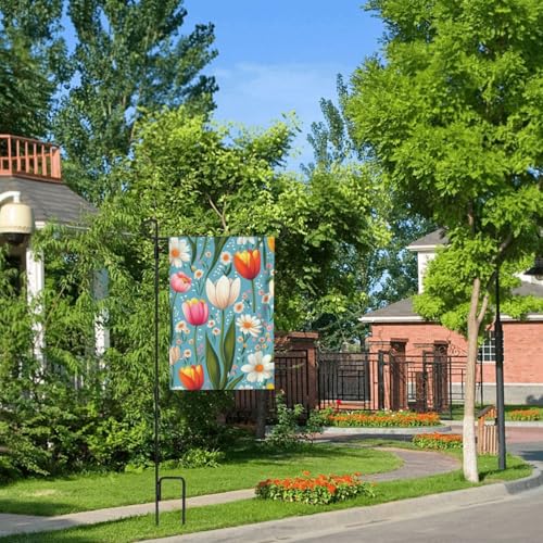 Drapeau de cour double face résistant aux UV fleurs de printemps