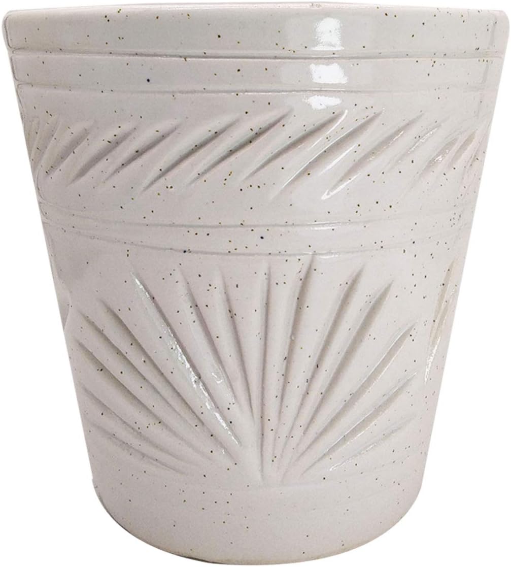 Ceramic Flower Pot White Self Carving Design Planter Vase Indoor Outdoor Planter Handicraft by Awarded Indian Artisan (White, 5.5 Inch)