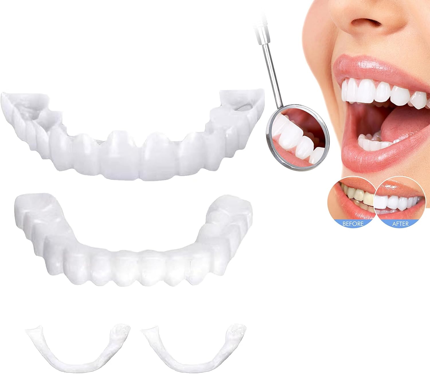 2 Pairs Top and Bottom Smile Accessory, Natural & Comfortable to Regain Confident Smile (Snow White3)