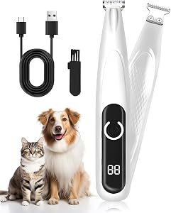 MOXTOYU Silent Paw Trimmer for Dogs with LED Light, 1200mAh USB Rechargeable Paw Trimmer, TYPE-C Cordless Pet Hair Clippers Grooming Kit for Small to Large Dogs Cats (White)
