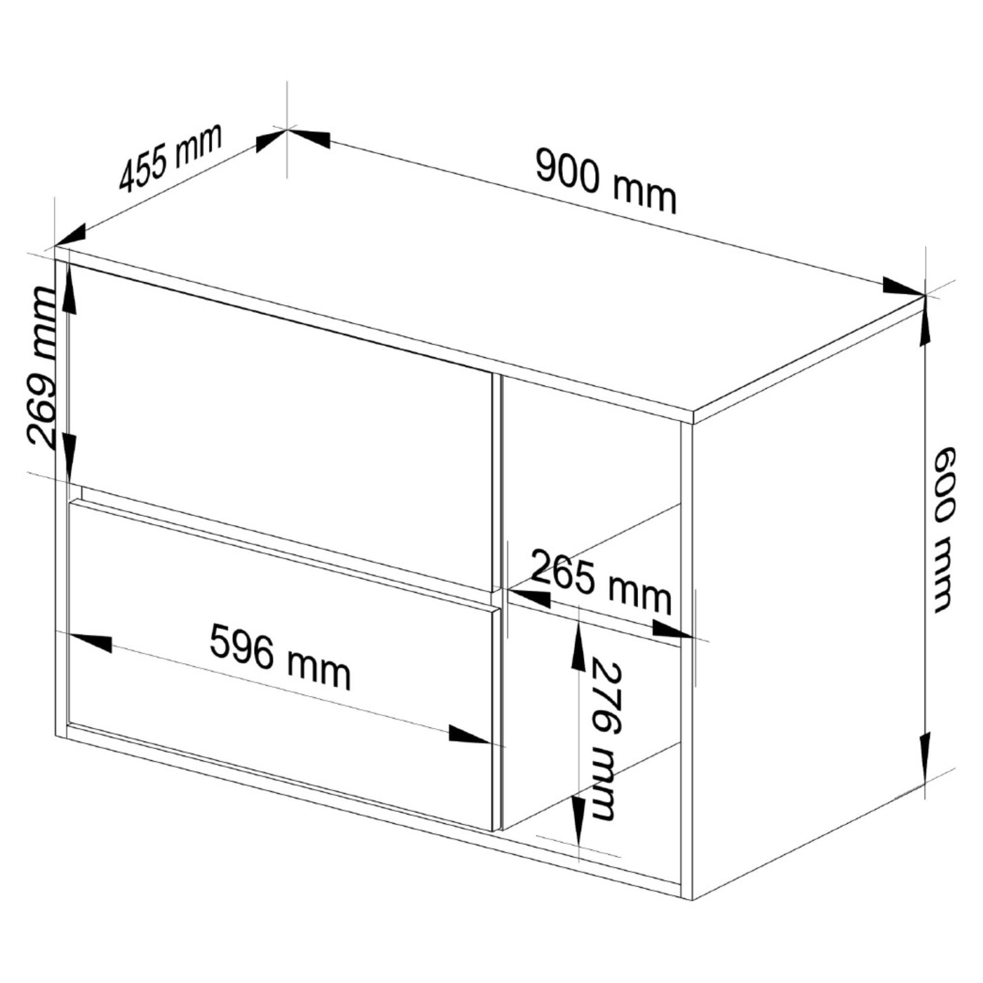 AKORD Meuble sous Vasque Salle de Bain VAMI 90 cm - sous-Lavabo Mural avec 2 Tiroirs - Rangement Pratique et Élegant - pour Vasque à Poser - 90x60x45,5 cm - Chêne Craft & Noir