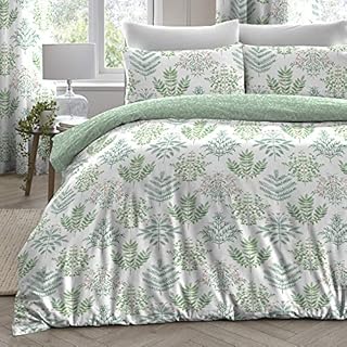 Dreams 'N' Drapes Emily Botanical Print Reversible Duvet Cover Set, Green, King