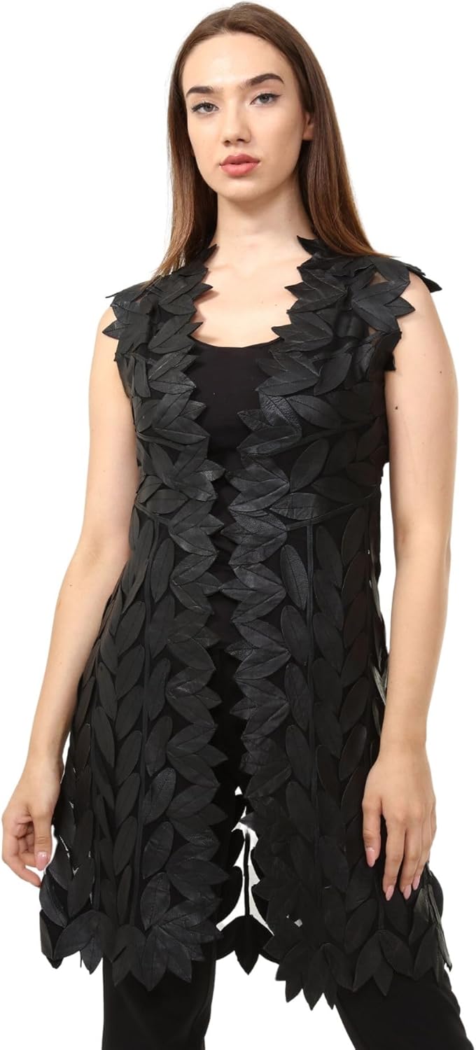 Zamback Leaf Design Handmade Leather Vest