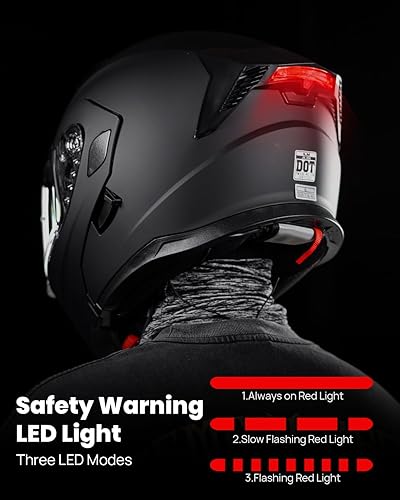 Miniatura 3 de ILM Casco modular de cara completa para motocicleta con visera doble para adultos, luz trasera LED opcional, aprobado por el DOT