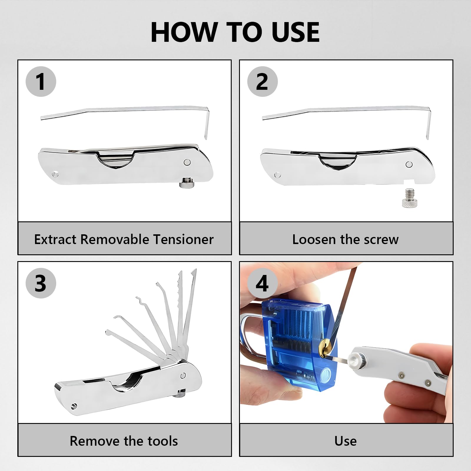 7in1 Lock Picking Kit Portable Folding Tool, Stainless Steel Single Hook Picks Locksmith Repairing Tools - Image 3