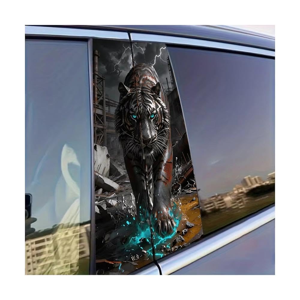 Dabhuoc One Color Car Parts 2 Pcs Car B-Pillar Sticker Mechanical Tiger Glossy Protective Polyethylene Film