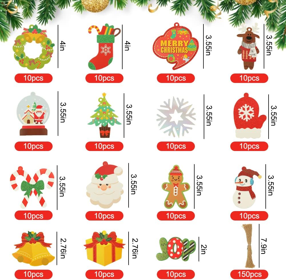 SallyFashion 150 PCS Christmas Gift Tags with String,Glitter Christmas Paper Tags Hang Name Tags for Xmas DIY Holiday Party Fvors Christmas Tree Decoration : Health & Household