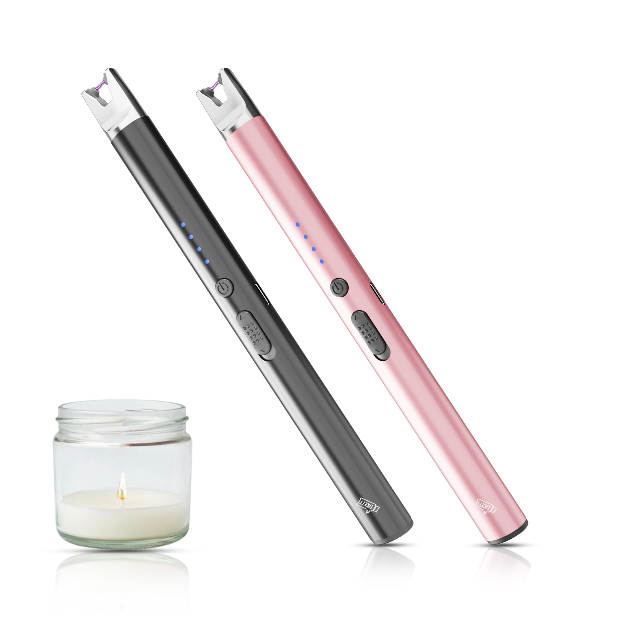 2 Pack USB Type C Electric Rechargeable Plasma Arc Candle Lighter, Long Windproof Flameless Lighter with Safety Lock for Candle, BBQ, Grill, Camping, Gas Stoves – Black, Rose Gold-image-45